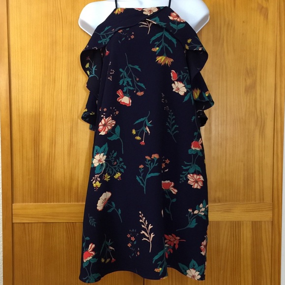 Deep Navy Floral off shoulder dress - Picture 2 of 8